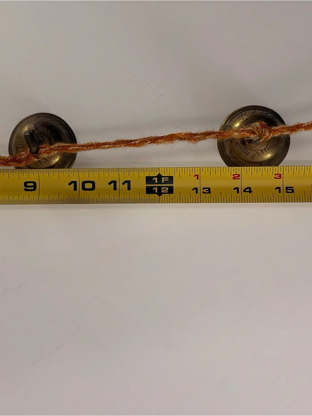 🔔 Vintage Graduated Brass Bells on Rope Garland – Rustic Temple Cow Bells – 24